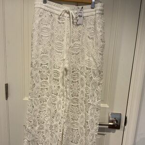 Express Cream Crochet Drawstring Pants